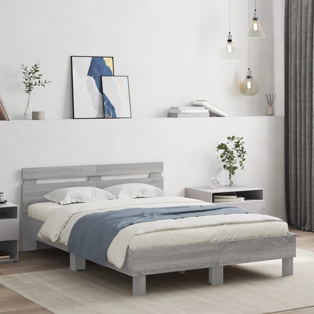 Πλαίσιο Κρεβατιού με Κεφαλάρι/LED Γκρι Sonoma 135x190 εκ.