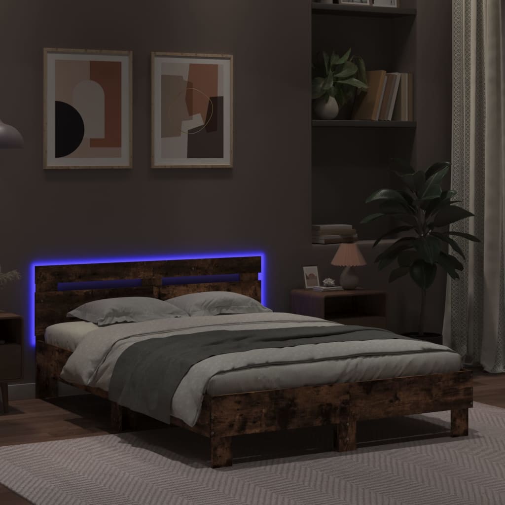 Πλαίσιο Κρεβατιού με Κεφαλάρι/LED Καπν. Δρυς 120x190 εκ.