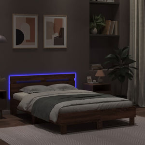 Πλαίσιο Κρεβατιού με Κεφαλάρι/LED Καφέ Δρυς 120x190 εκ.