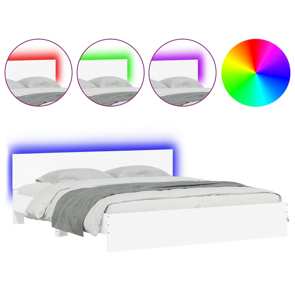 Πλαίσιο Κρεβατιού με Κεφαλάρι/LED Λευκό 200 x 200 εκ.