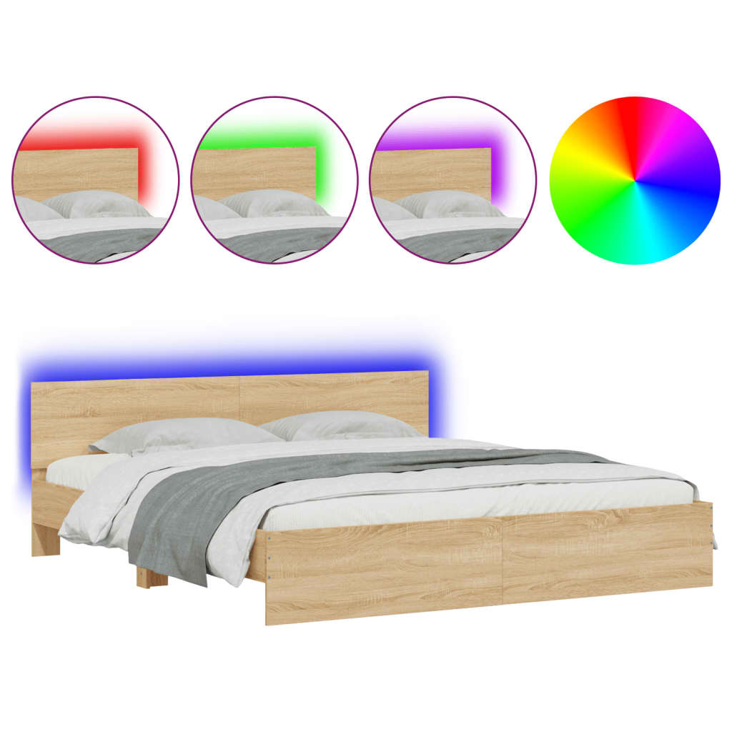Πλαίσιο Κρεβατιού με Κεφαλάρι/LED Sonoma δρυς 200 x 200 εκ.