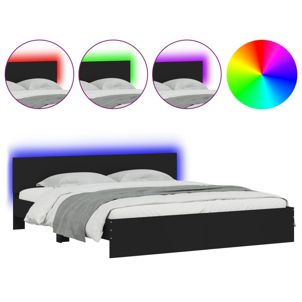 Πλαίσιο Κρεβατιού με Κεφαλάρι/LED Μαύρο 180x200 εκ