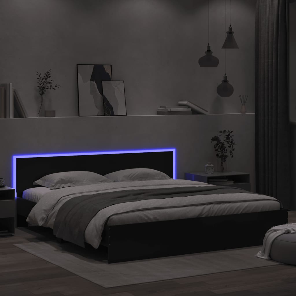 Πλαίσιο Κρεβατιού με Κεφαλάρι/LED Μαύρο 180x200 εκ