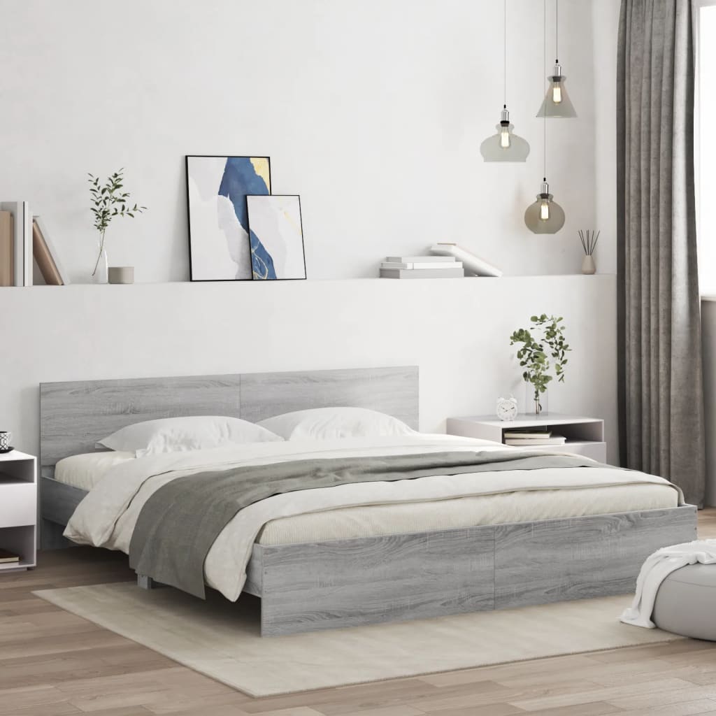 Πλαίσιο Κρεβατιού με Κεφαλάρι/LED Γκρι Sonoma 180x200 εκ.