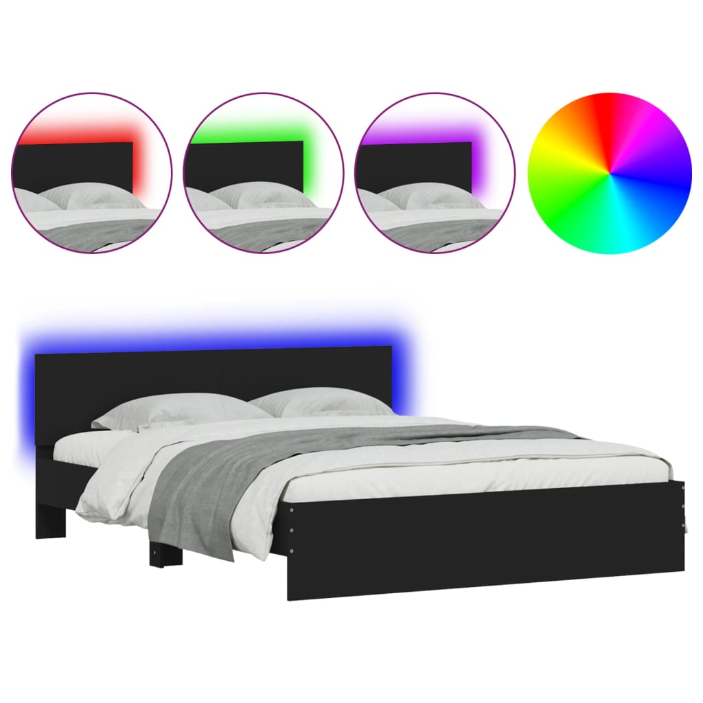 Πλαίσιο Κρεβατιού με Κεφαλάρι/LED Μαύρο 160 x 200 εκ