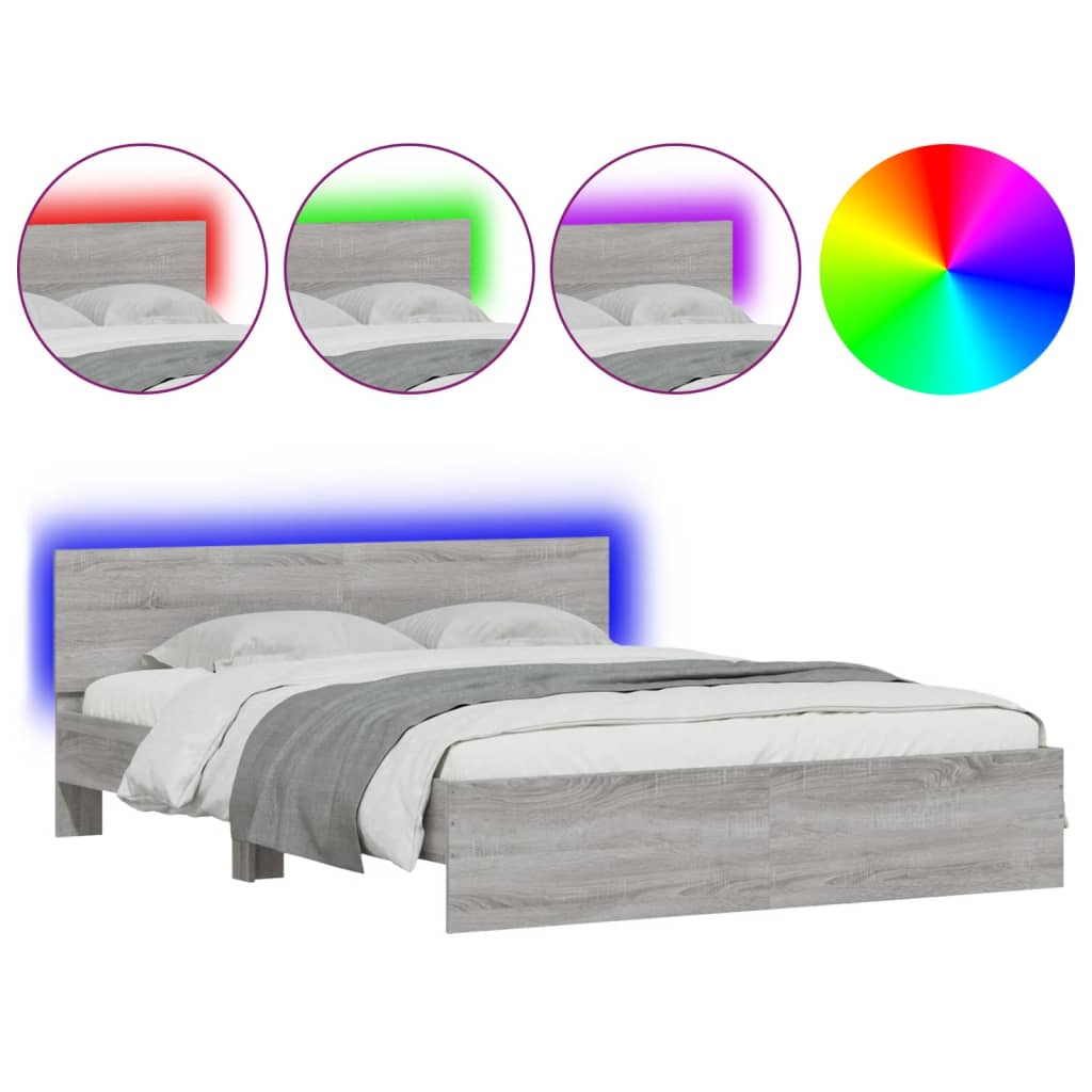 Πλαίσιο Κρεβατιού με Κεφαλάρι/LED Γκρι Sonoma 160x200 εκ.