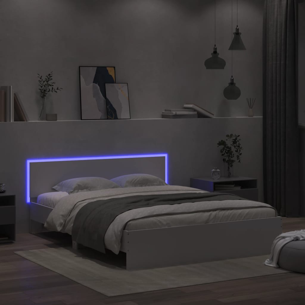 Πλαίσιο Κρεβατιού με Κεφαλάρι/LED Λευκό 150 x 200 εκ