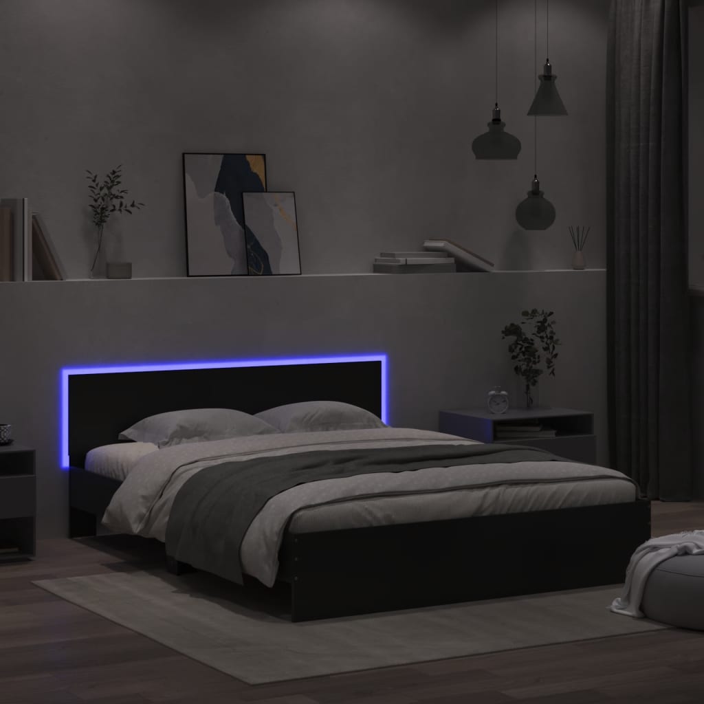 Πλαίσιο Κρεβατιού με Κεφαλάρι/LED Μαύρο 150 x 200 εκ