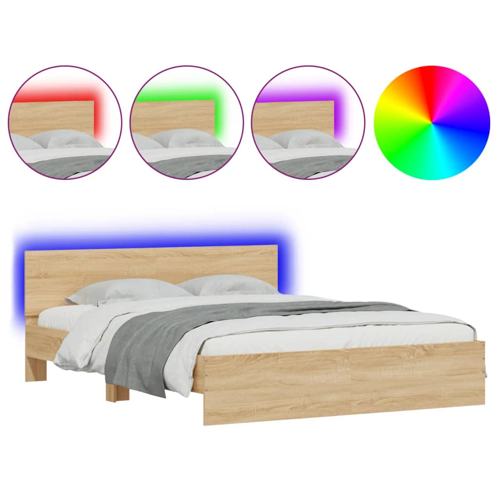 Πλαίσιο Κρεβατιού με Κεφαλάρι/LED Sonoma δρυς 150x200 εκ.
