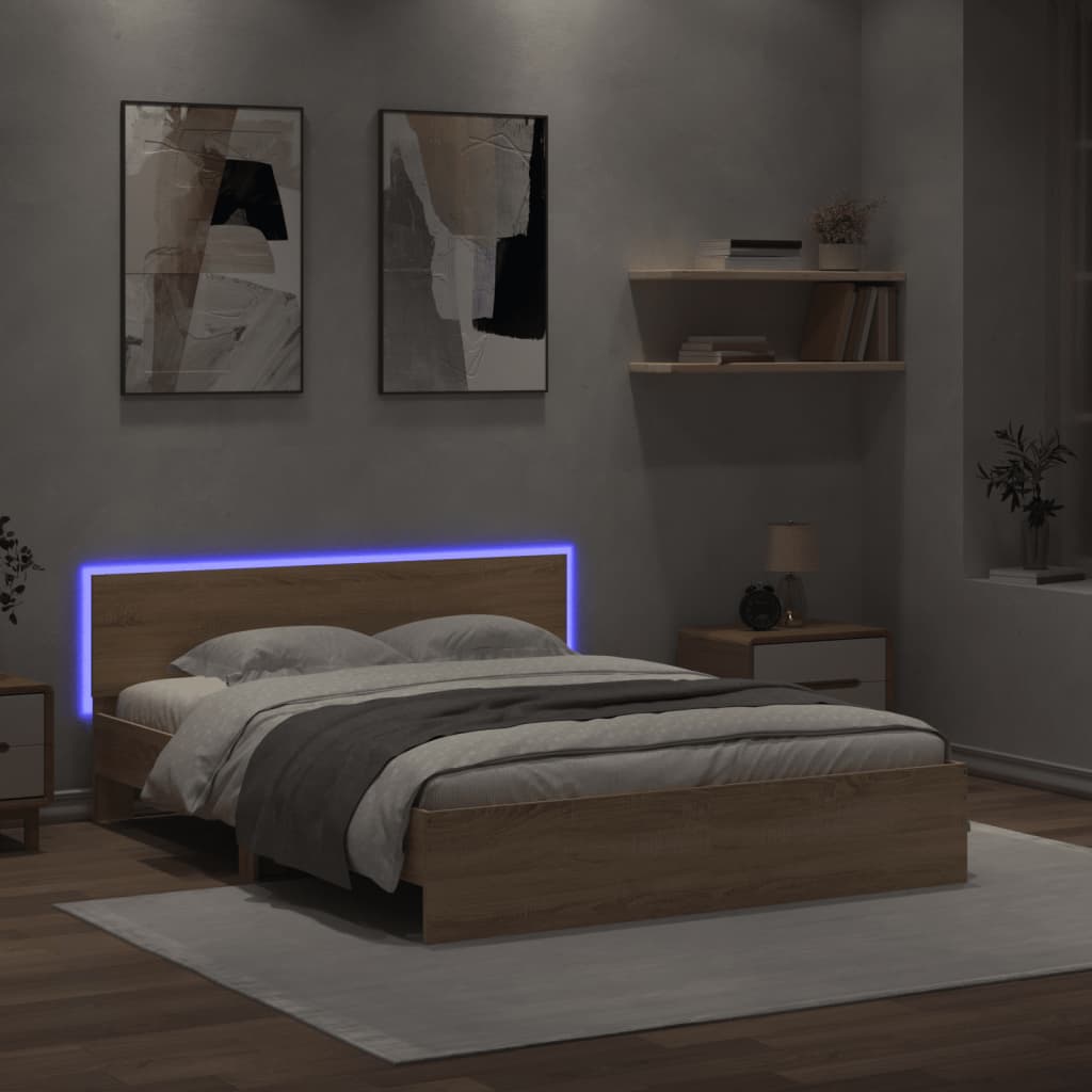 Πλαίσιο Κρεβατιού με Κεφαλάρι/LED Sonoma δρυς 150x200 εκ.