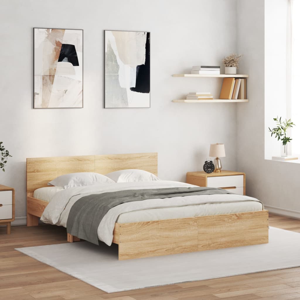 Πλαίσιο Κρεβατιού με Κεφαλάρι/LED Sonoma δρυς 150x200 εκ.