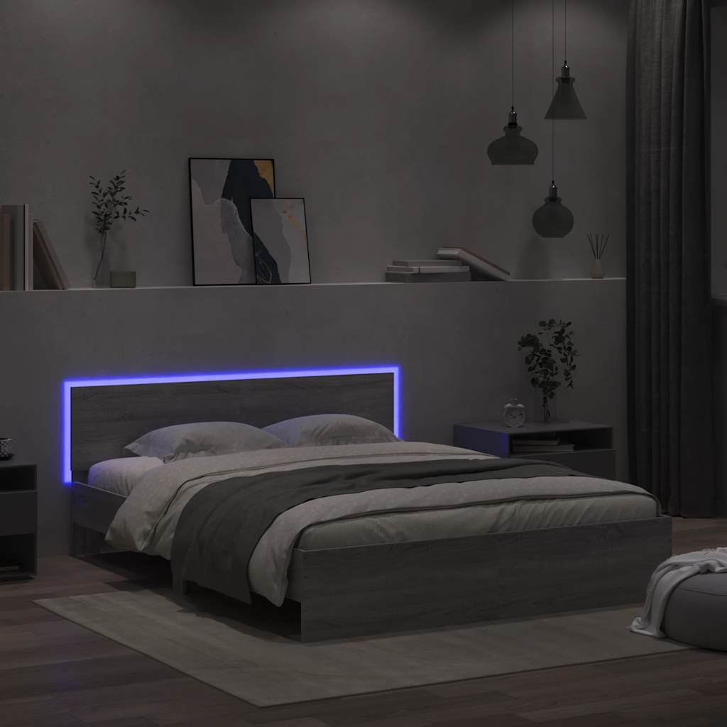 Πλαίσιο Κρεβατιού με Κεφαλάρι/LED Γκρι Sonoma 150x200 εκ.