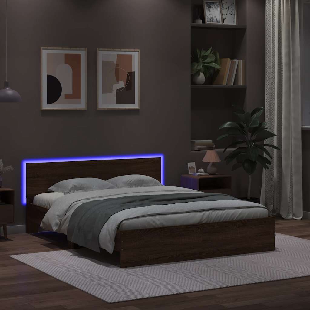 Πλαίσιο Κρεβατιού με Κεφαλάρι/LED Καφέ Δρυς 150x200 εκ.