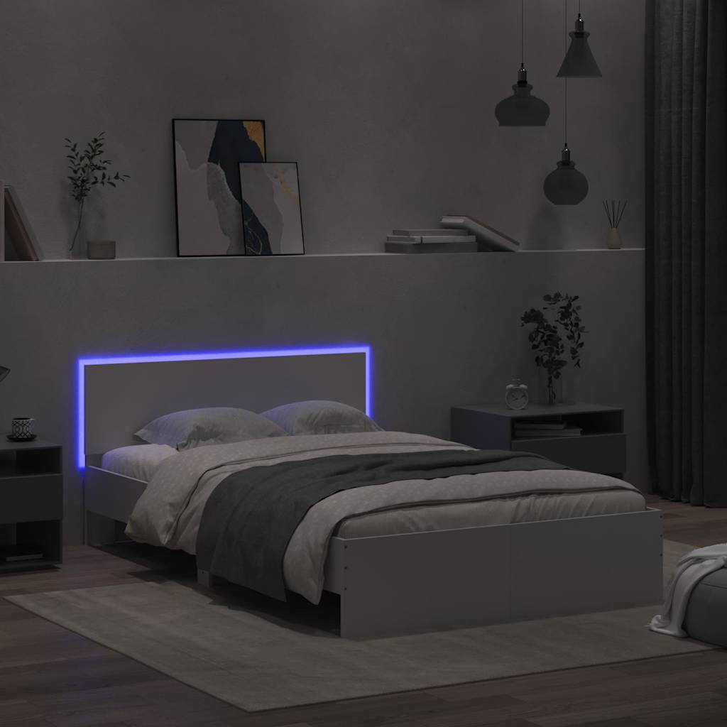 Πλαίσιο Κρεβατιού με Κεφαλάρι/LED Λευκό 140 x 200 εκ