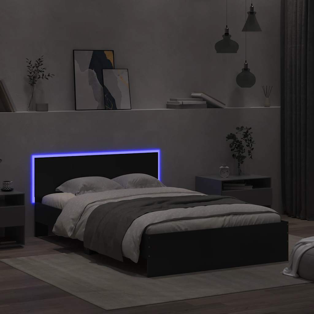 Πλαίσιο Κρεβατιού με Κεφαλάρι/LED Μαύρο 140 x 200 εκ.