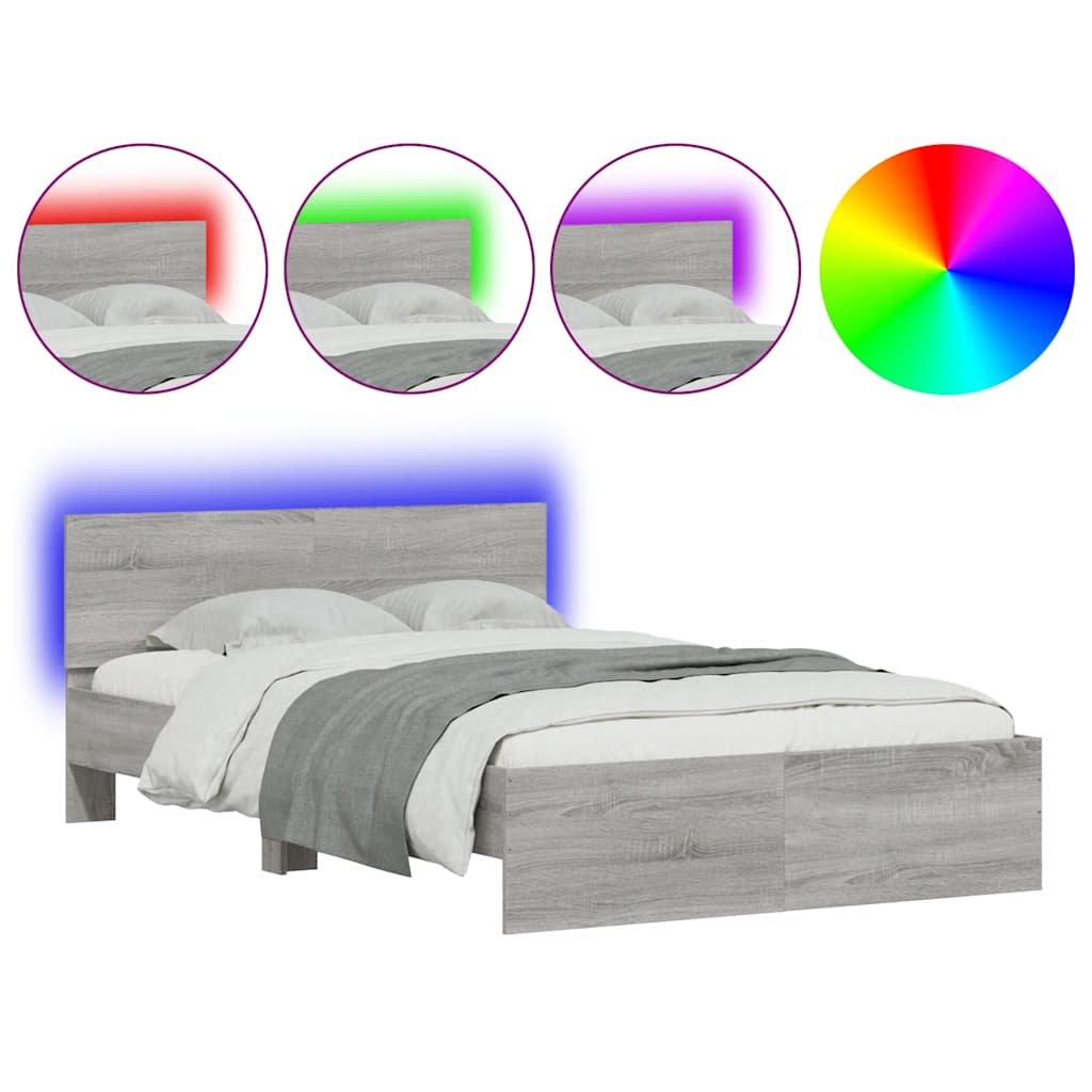 Πλαίσιο Κρεβατιού με Κεφαλάρι/LED Γκρι Sonoma 140x200 εκ.