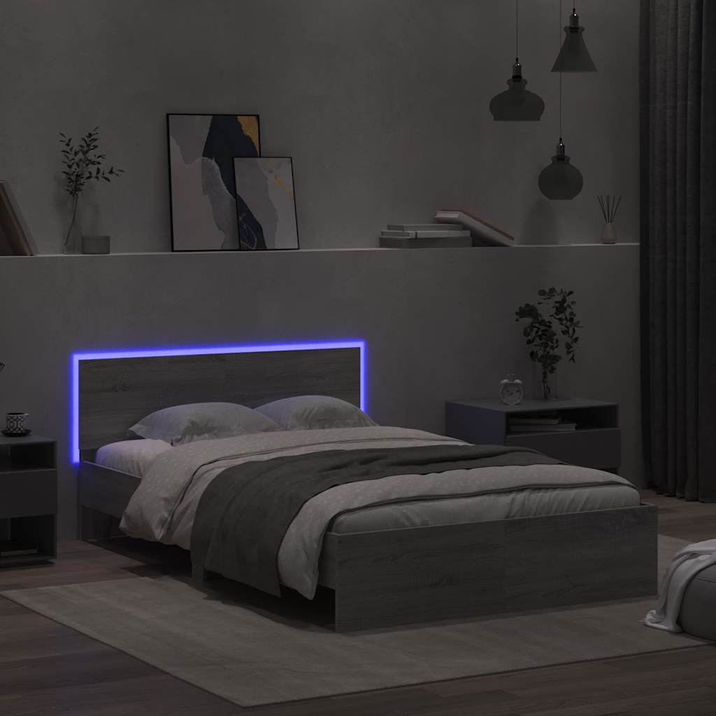 Πλαίσιο Κρεβατιού με Κεφαλάρι/LED Γκρι Sonoma 140x200 εκ.