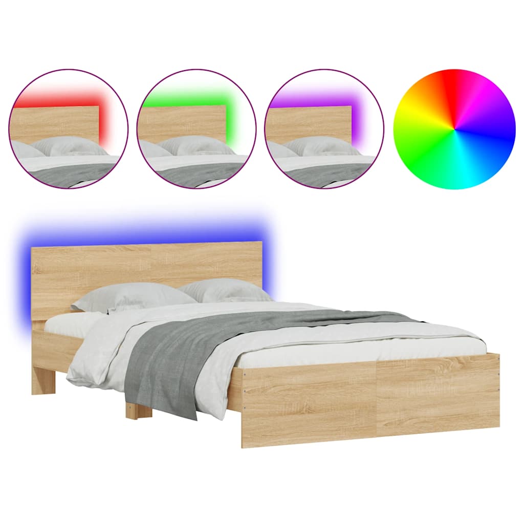 Πλαίσιο Κρεβατιού με Κεφαλάρι/LED Sonoma δρυς 120x200 εκ.