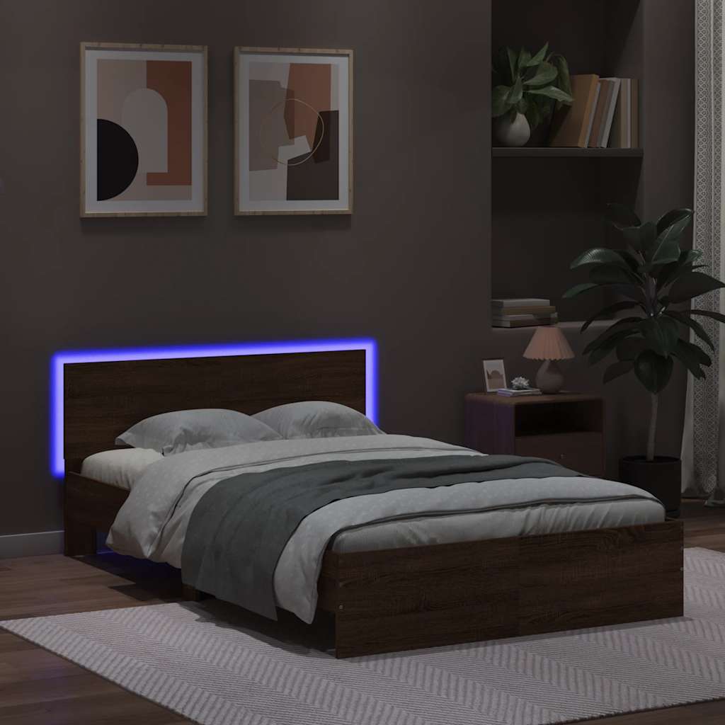 Πλαίσιο Κρεβατιού με Κεφαλάρι/LED Καφέ Δρυς 120x200 εκ.
