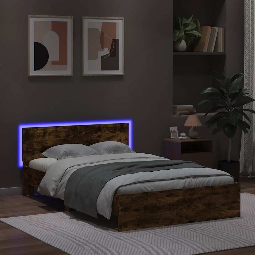 Πλαίσιο Κρεβατιού με Κεφαλάρι/LED Καπν. Δρυς 140x190 εκ.