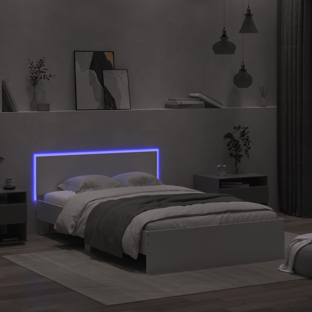 Πλαίσιο Κρεβατιού με Κεφαλάρι / LED Λευκό 135 x 190 εκ.