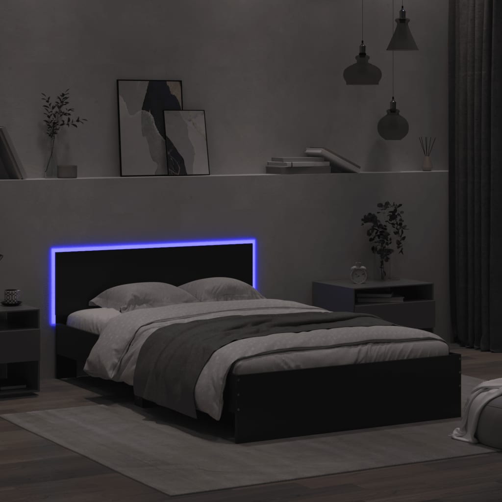 Πλαίσιο Κρεβατιού με Κεφαλάρι/LED Μαύρο 135 x 190 εκ.