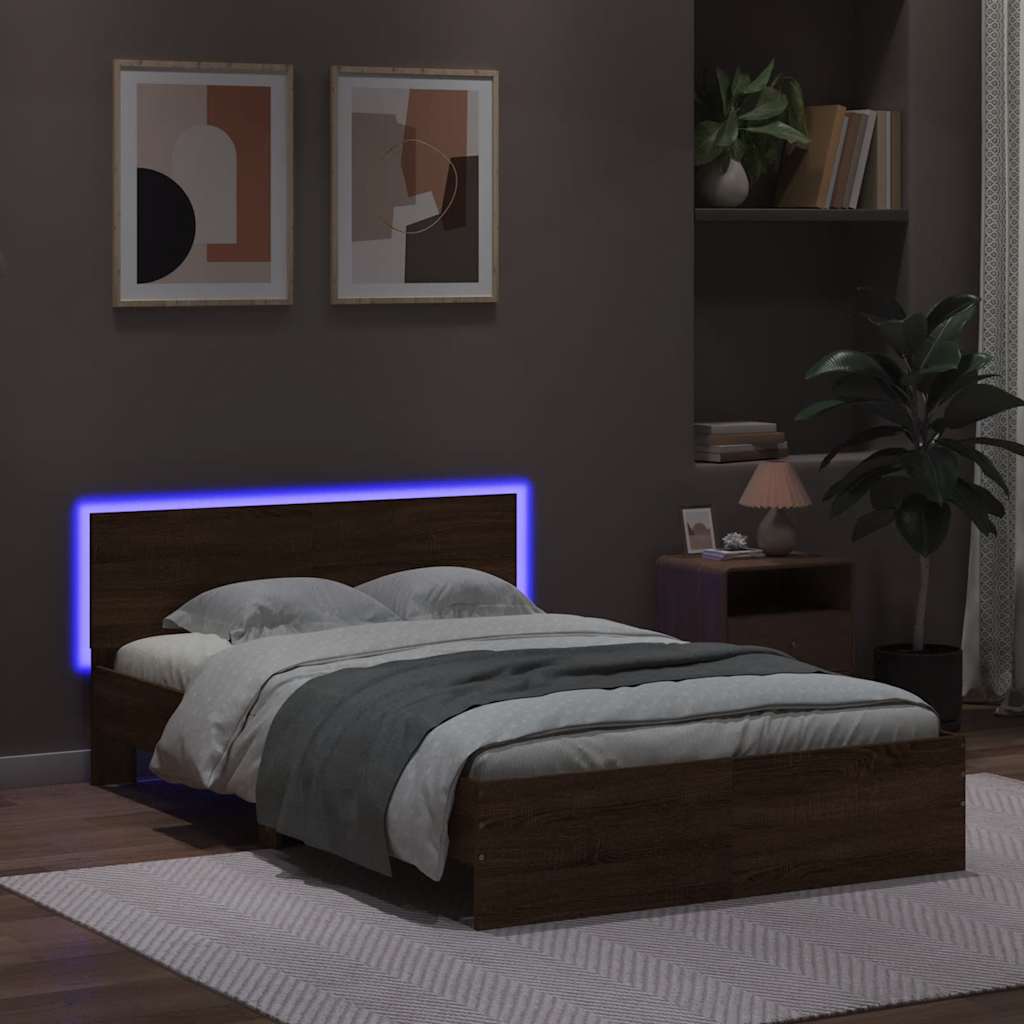 Πλαίσιο Κρεβατιού με Κεφαλάρι/LED Καφέ Δρυς 135 x 190 εκ.