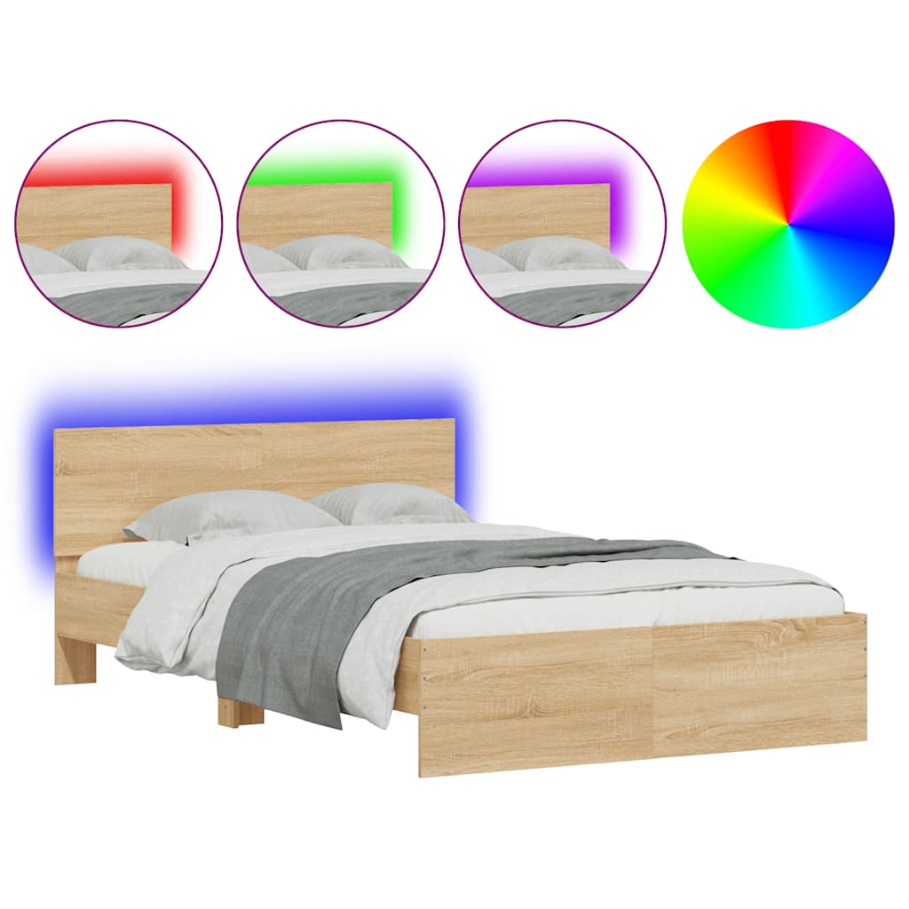 Πλαίσιο Κρεβατιού με Κεφαλάρι/LED Sonoma Δρυς 120 x 190 εκ. - Pakobazaar
