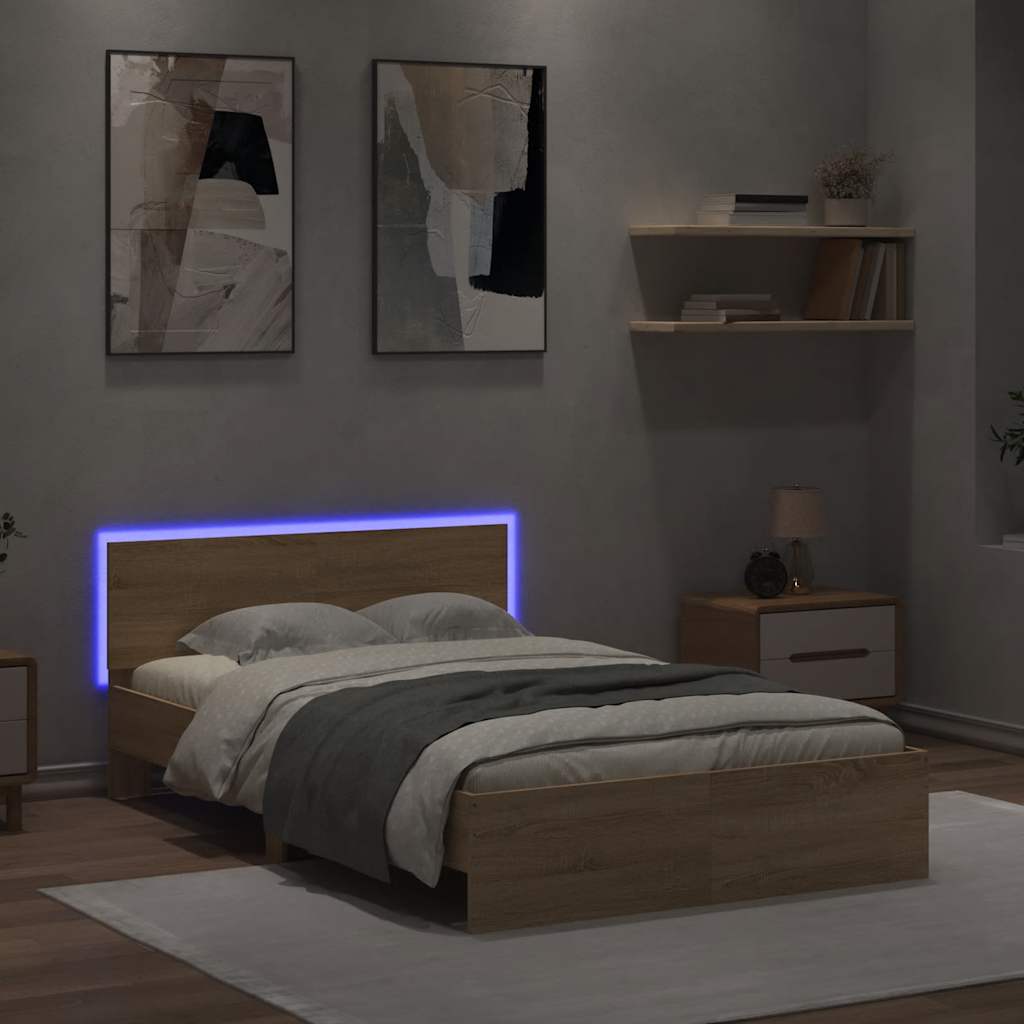 Πλαίσιο Κρεβατιού με Κεφαλάρι/LED Sonoma Δρυς 120 x 190 εκ. - Pakobazaar
