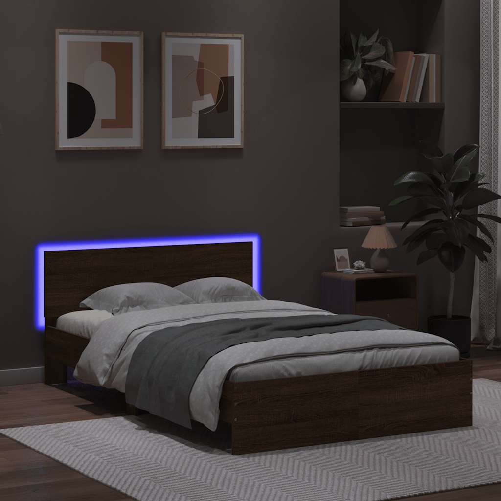 Πλαίσιο Κρεβατιού με Κεφαλάρι/LED Καφέ Δρυς 120x190 εκ.
