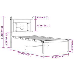Πλαίσιο Κρεβατιού με Κεφαλάρι Μαύρο 80 x 200 εκ. Μεταλλικό