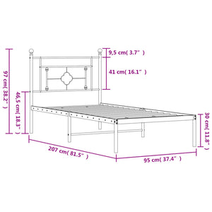 Πλαίσιο Κρεβατιού με Κεφαλάρι Μαύρο 90 x 200 εκ. Μεταλλικό - Pakobazaar