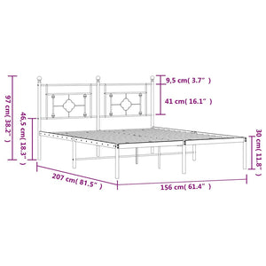 Πλαίσιο Κρεβατιού με Κεφαλάρι Μαύρο 150 x 200 εκ. Μεταλλικό