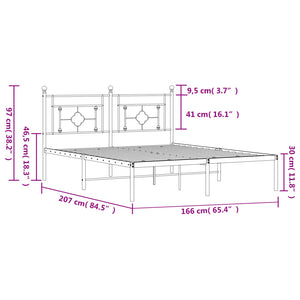Πλαίσιο Κρεβατιού με Κεφαλάρι Μαύρο 160 x 200 εκ. Μεταλλικό