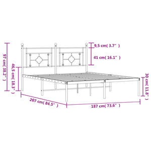 Πλαίσιο Κρεβατιού με Κεφαλάρι Μαύρο 180 x 200 εκ. Μεταλλικό