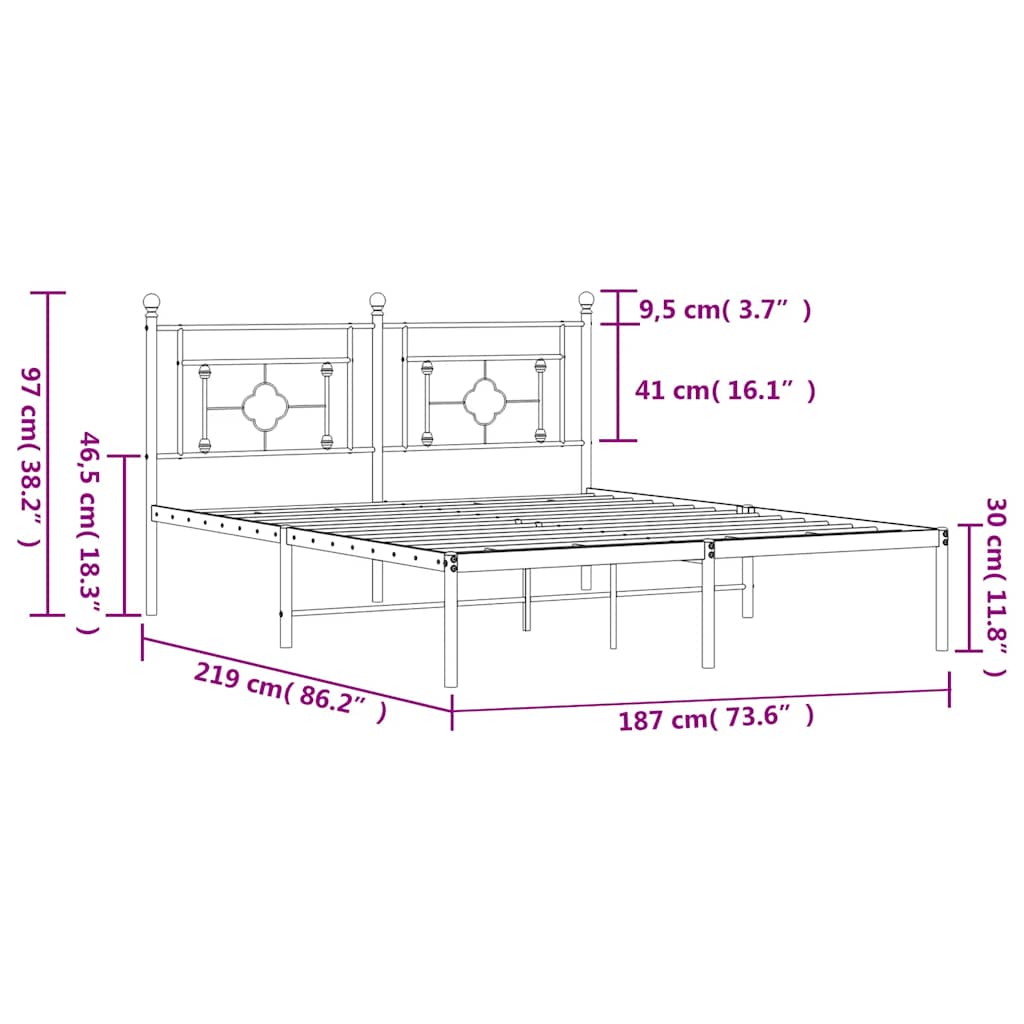Πλαίσιο Κρεβατιού με Κεφαλάρι Μαύρο 183 x 213 εκ. Μεταλλικό