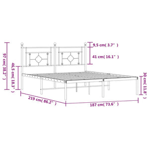 Πλαίσιο Κρεβατιού με Κεφαλάρι Μαύρο 183 x 213 εκ. Μεταλλικό