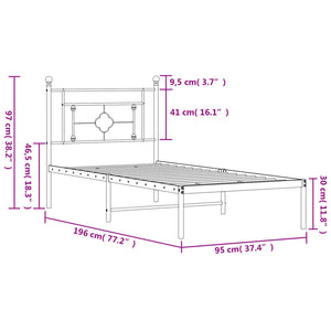 Πλαίσιο Κρεβατιού με Κεφαλάρι Λευκό 90 x 190 εκ. Μεταλλικό