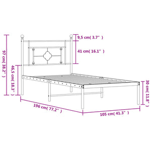 Πλαίσιο Κρεβατιού με Κεφαλάρι Λευκό 100x190 εκ. Μεταλλικό
