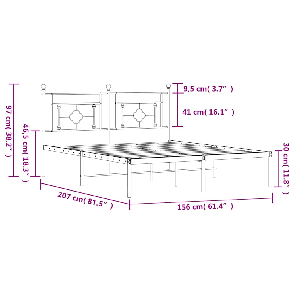 Πλαίσιο Κρεβατιού με Κεφαλάρι Λευκό 150 x 200 εκ. Μεταλλικό