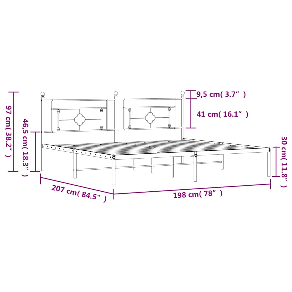 Πλαίσιο Κρεβατιού με Κεφαλάρι Λευκό 193 x 203 εκ. Μεταλλικό