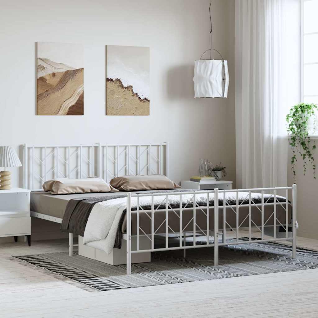 Πλαίσιο Κρεβατιού με Κεφαλάρι/Ποδαρικό Λευκό 150x200 εκ Μέταλλο