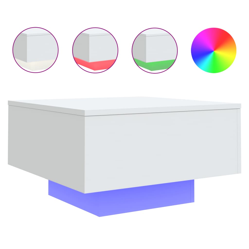 Τραπεζάκι Σαλονιού με Φώτα LED Λευκό 55x55x31 εκ. - Pakobazaar