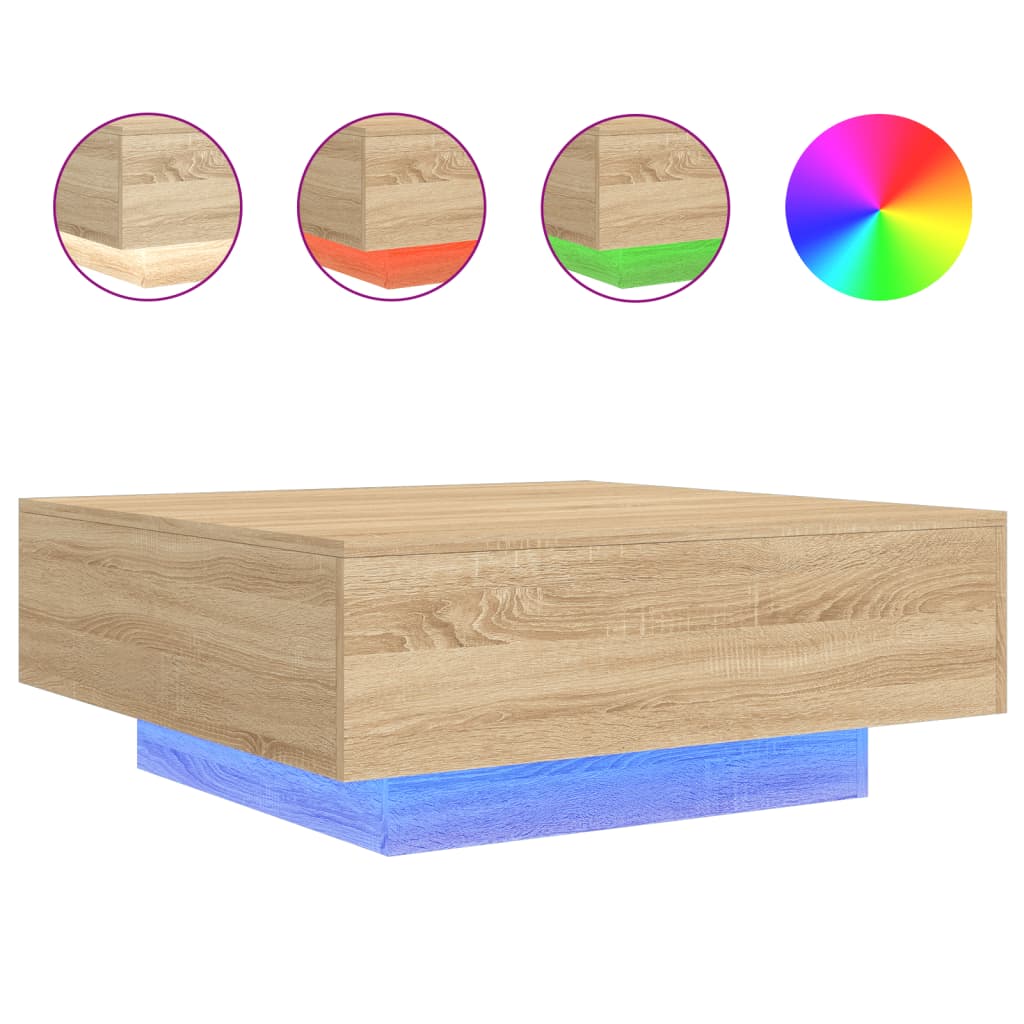 Τραπεζάκι Σαλονιού με Φώτα LED Sonoma Δρυς 80 x 80 x 31 εκ. - Pakobazaar