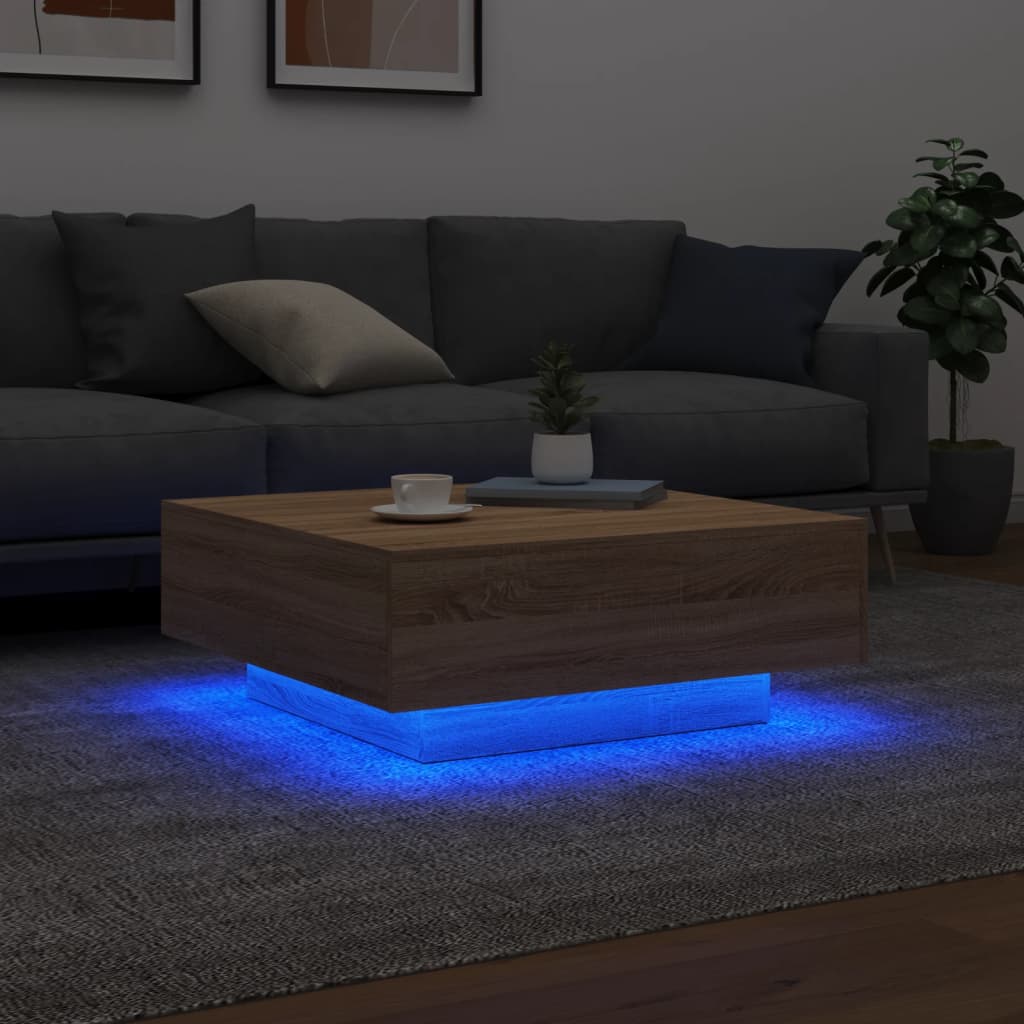 Τραπεζάκι Σαλονιού με Φώτα LED Sonoma Δρυς 80 x 80 x 31 εκ. - Pakobazaar