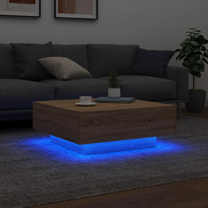 Τραπεζάκι Σαλονιού με Φώτα LED Sonoma Δρυς 80 x 80 x 31 εκ. - Pakobazaar