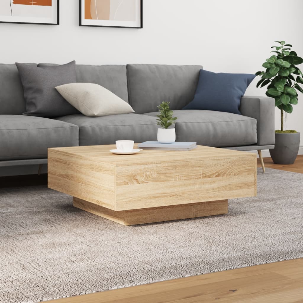 Τραπεζάκι Σαλονιού με Φώτα LED Sonoma Δρυς 80 x 80 x 31 εκ. - Pakobazaar