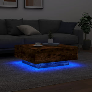 Τραπεζάκι Σαλονιού με Φώτα LED Καπνιστή Δρυς 80x80x31 εκ. - Pakobazaar
