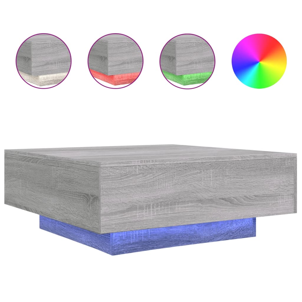 Τραπεζάκι Σαλονιού με Φώτα LED Γκρι Sonoma 80x80x31 εκ. - Pakobazaar