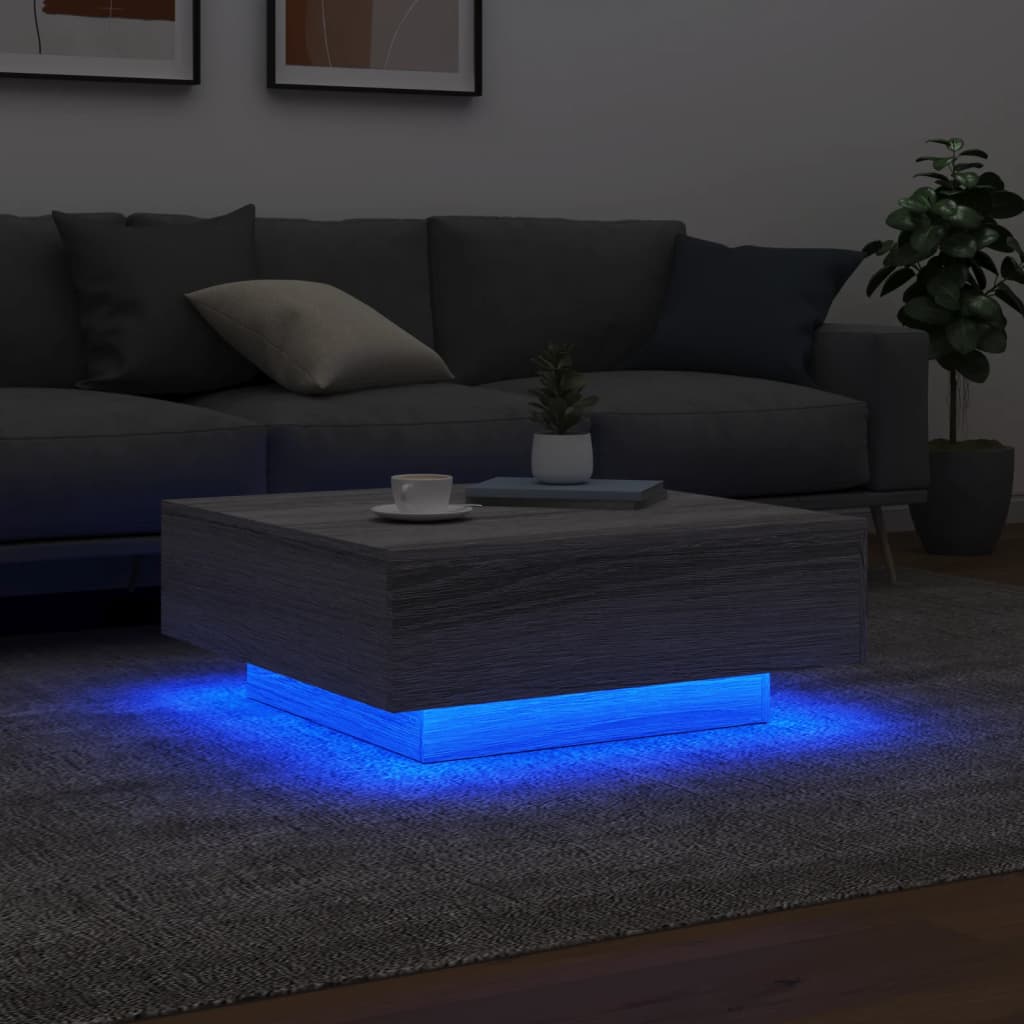 Τραπεζάκι Σαλονιού με Φώτα LED Γκρι Sonoma 80x80x31 εκ. - Pakobazaar
